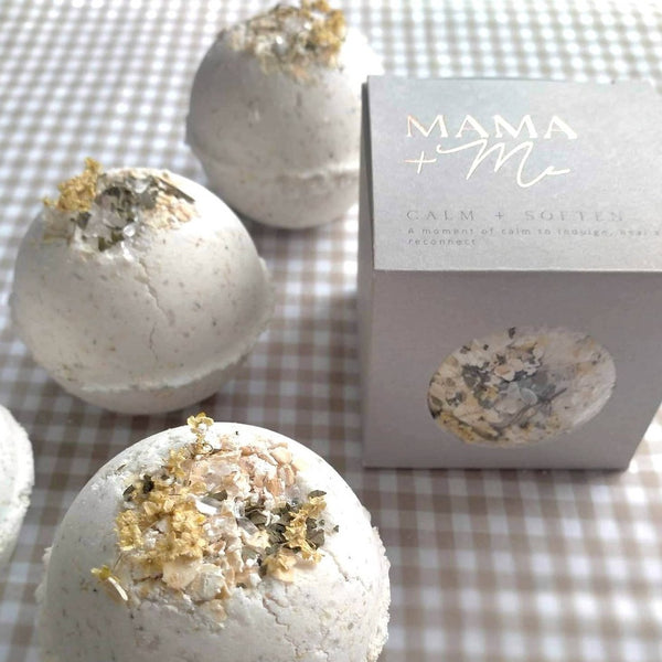 Mama and me calm and soften bath bomb available from www.thecollectivenz.com