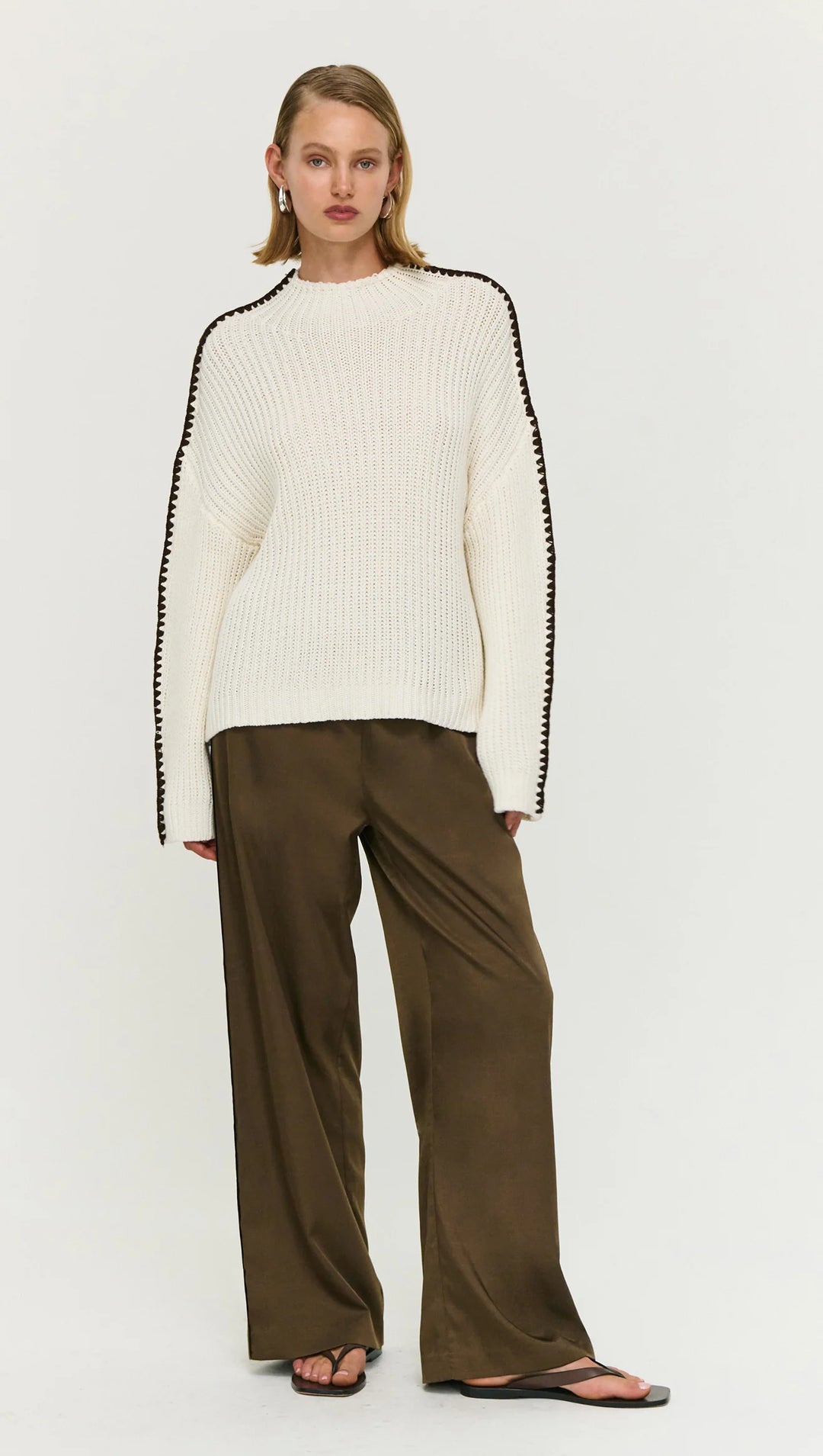 Finn High Neck Jumper - Cream / Choc