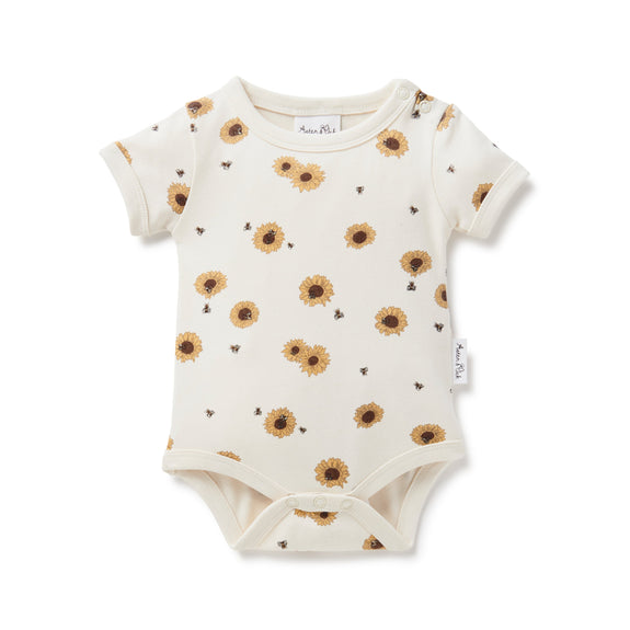 Aster & Oak sunflower onesie available from www.thecollectivenz.com