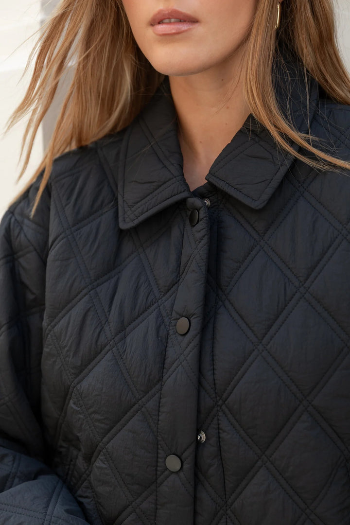 Absolute Black Collared Quilted Puffer Jacket