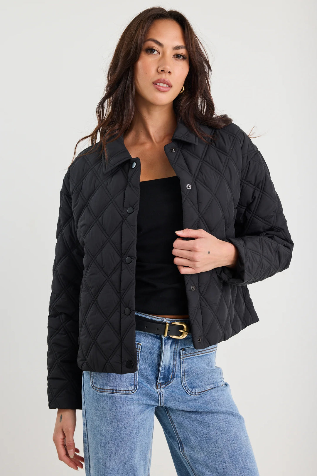 Absolute Black Collared Quilted Puffer Jacket