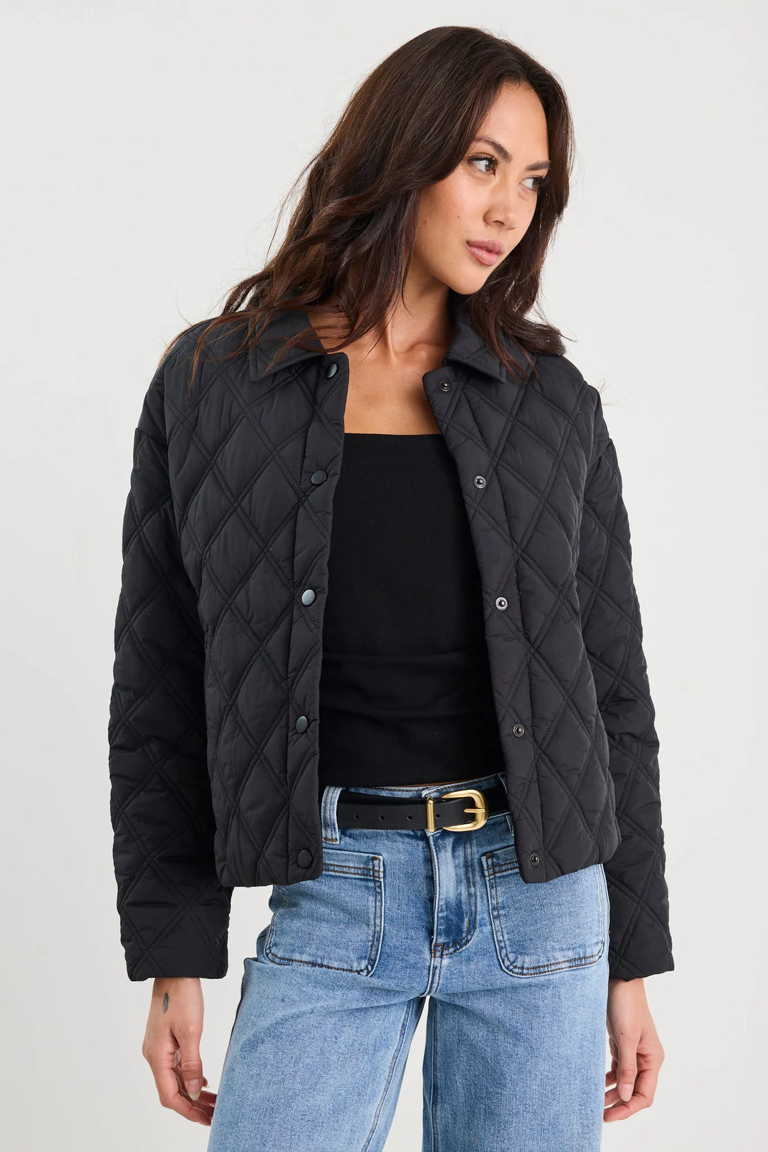 Absolute Black Collared Quilted Puffer Jacket