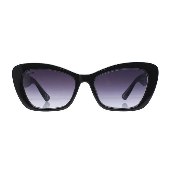 Black cat-eye sunglasses with gradient lenses on a white background