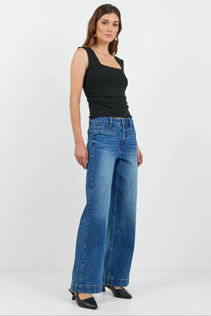 Ironic Washed Blue Wide Leg Panelled Jeans