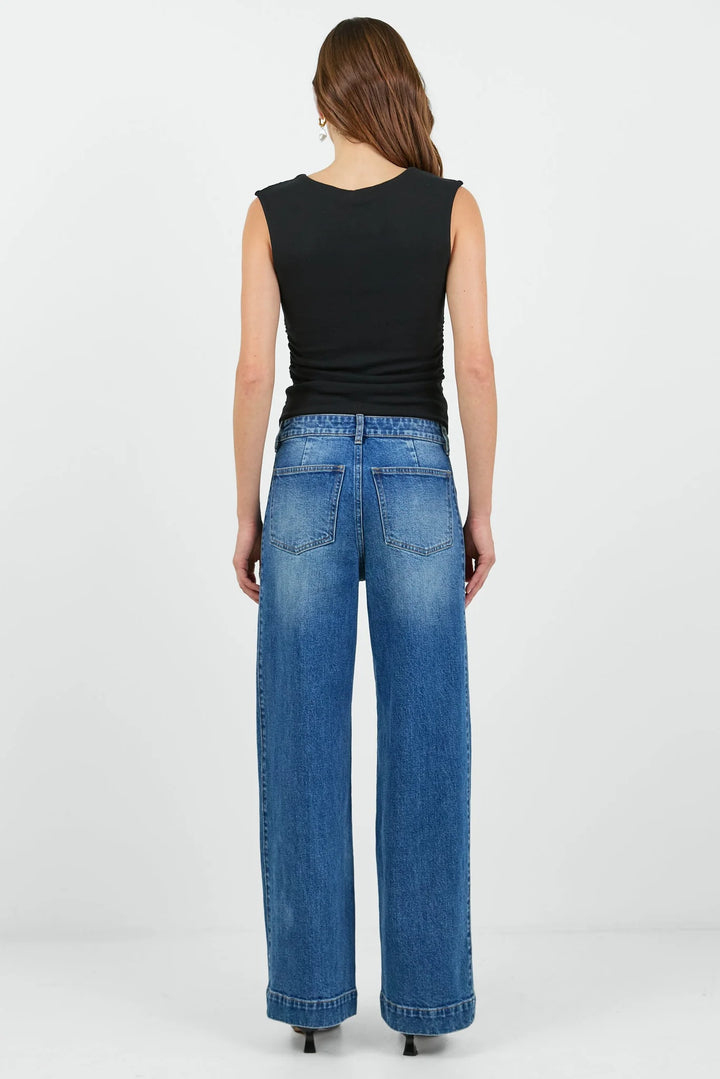 Ironic Washed Blue Wide Leg Panelled Jeans