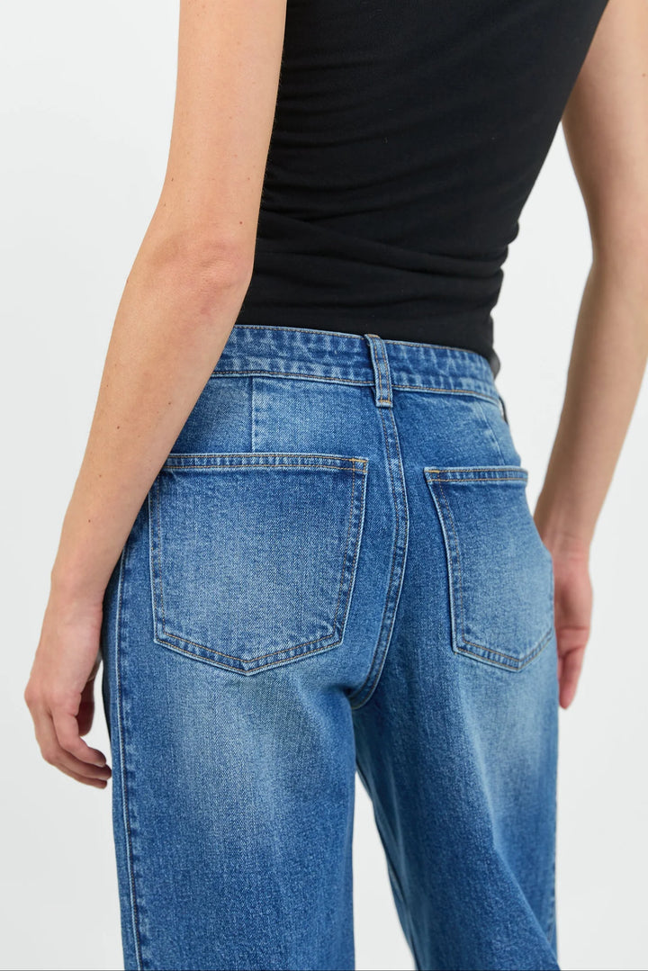 Ironic Washed Blue Wide Leg Panelled Jeans