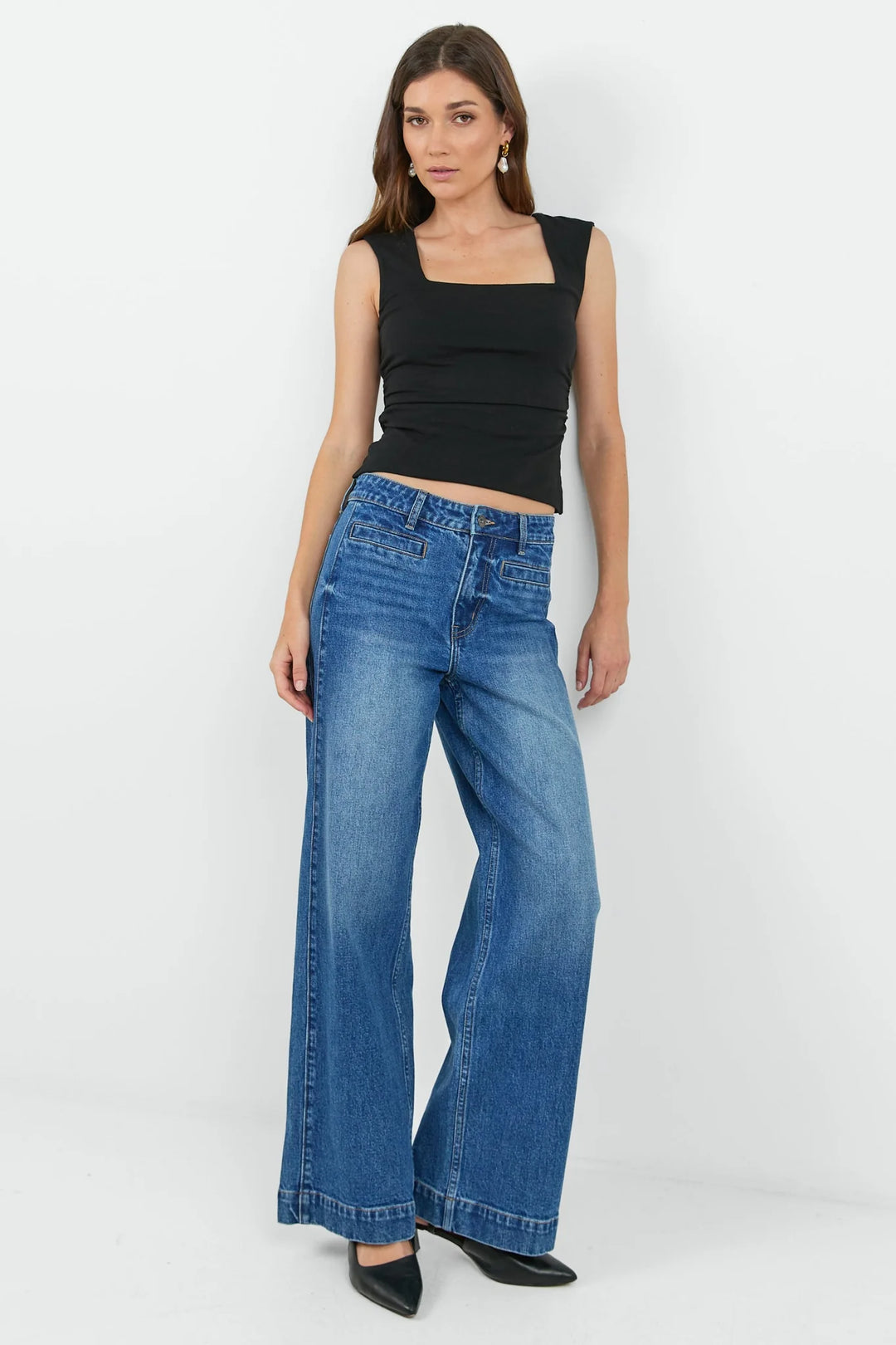 Ironic Washed Blue Wide Leg Panelled Jeans