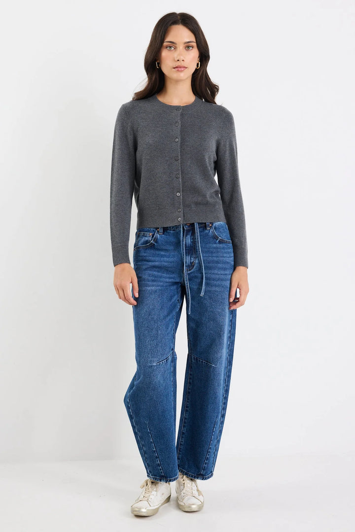 Autograph Charcoal Soft Fine Gauge Crewneck Cardigan