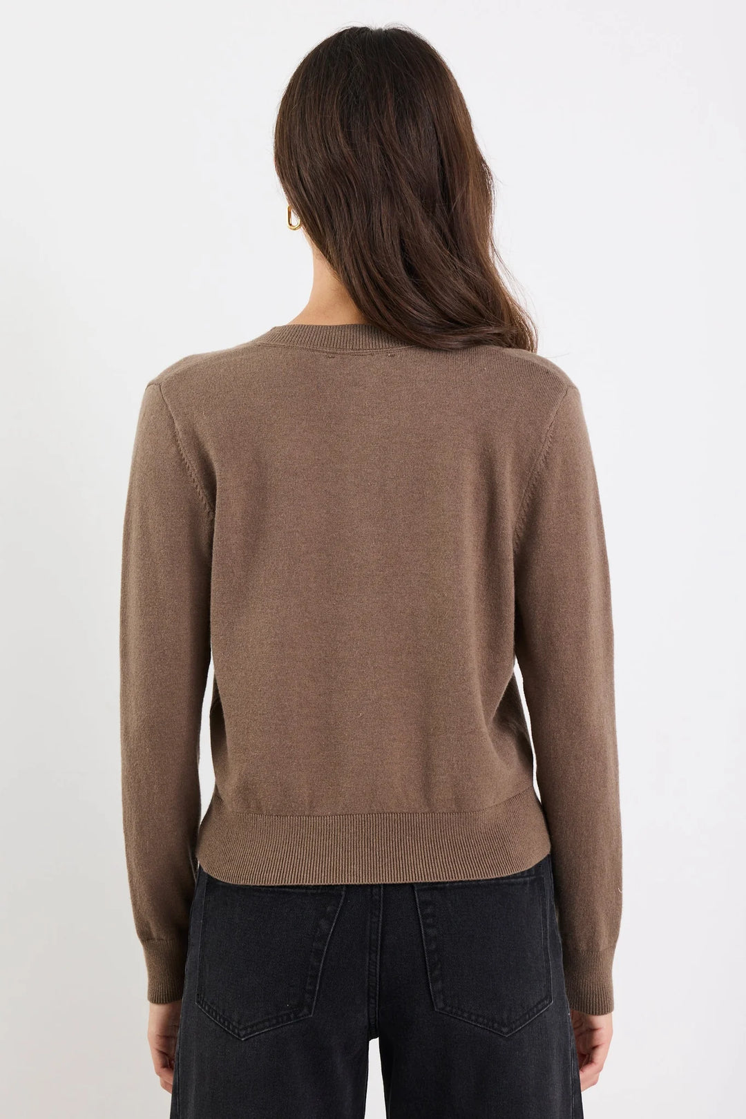 Autograph Mocha Fine Gauge Crewneck Cardigan