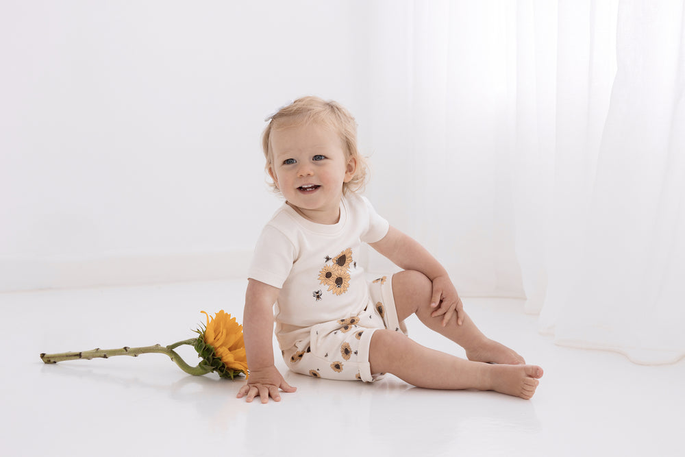 Aster & Oak sunflower harem shorts available from www.thecollectivenz.com