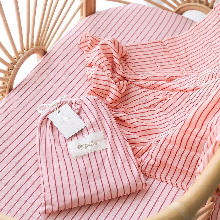 Strawberry Stripe  Fitted Bassinet Sheet/Change Pad Cover | Fox & Fallow