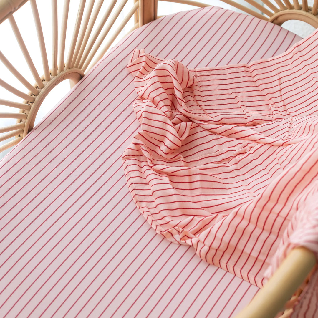 Strawberry Stripe  Fitted Bassinet Sheet/Change Pad Cover | Fox & Fallow