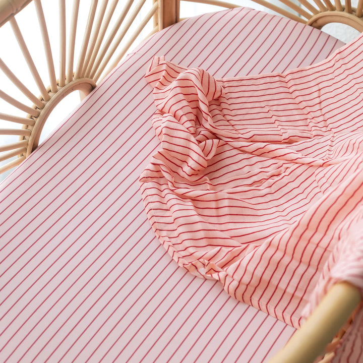 Strawberry Stripe  Fitted Bassinet Sheet/Change Pad Cover | Fox & Fallow
