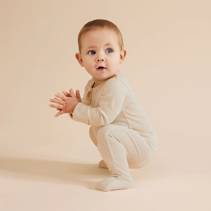 Stripe Oatmeal Rib Zipsuit with Feet | Wilson & Frenchy