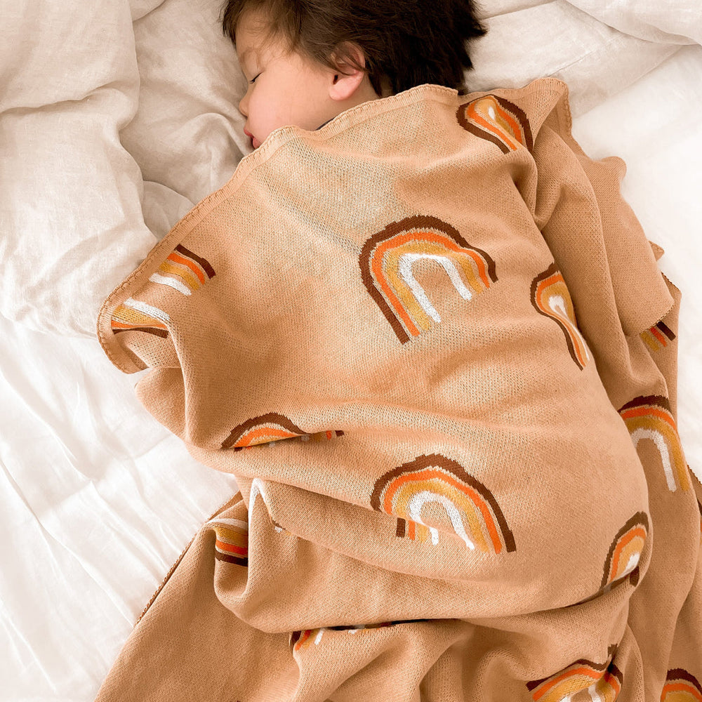 Fox & Fallow rainbow baby blanket available from www.thecollectivenz.com