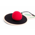 Toy with a red ball and two circular targets on a white background