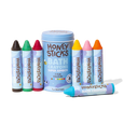 Honeysticks bath crayons set with a tin on a white background