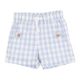 Bebe Blue and white checkered shorts with buttons on a white background