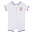 Bebe Striped baby romper with teddy bear design on a white background