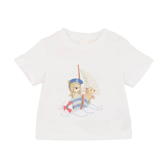 Bebe White t-shirt with teddy bear design on a white background