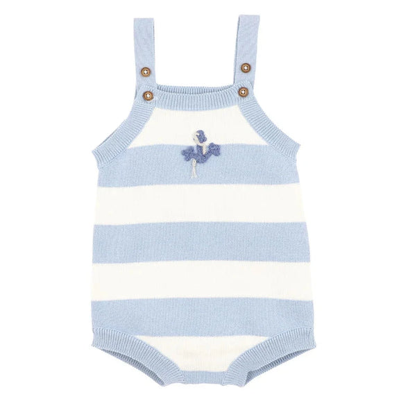Bebe Light blue and white striped swimsuit with floral design on a white background