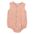 Bebe Orange and white checkered baby romper on a white background