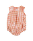 Bebe Orange and white checkered baby romper on a white background