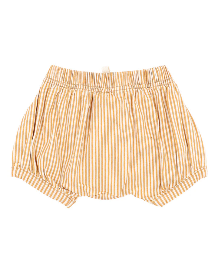 Bebe Yellow and white striped baby bloomers on a white background