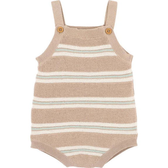 Bebe Striped baby romper with brown and beige tones on a white background