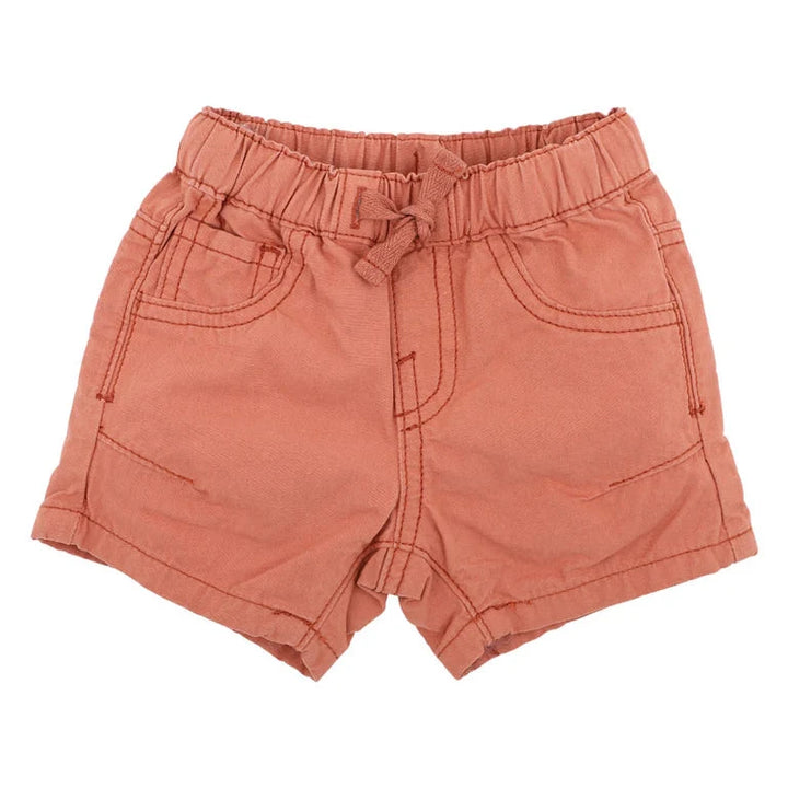 Bebe Rust  shorts with an elastic waistband on a white background