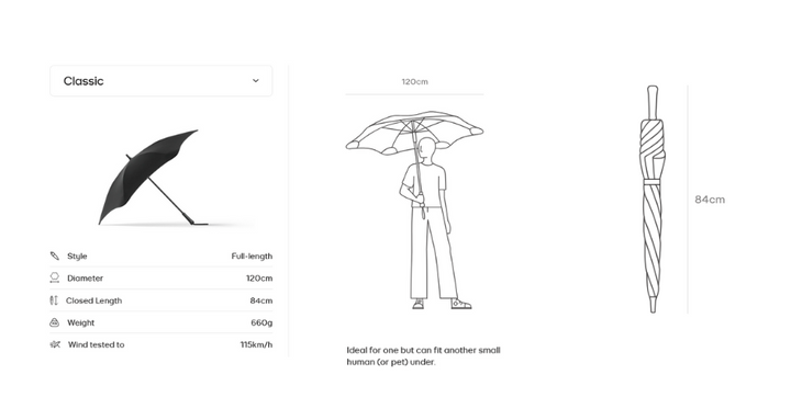 When rain clouds threaten, and you have places to be, carry the Classic umbrella. Offering full coverage in a refined style, available from www.thecollectivenz.com