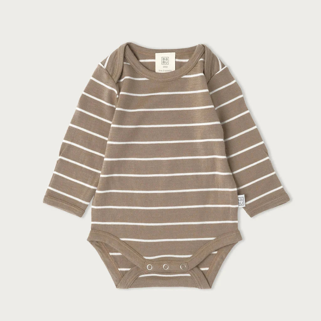 Babu Long-Sleeved Merino Bodysuit is an essential layette wardrobe staple available from www.thecollectivenz.com