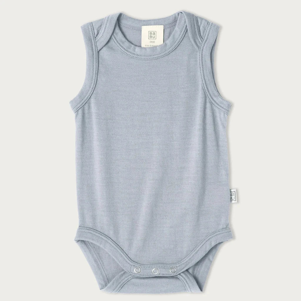 Merino Singlet Bodysuits are perfect for wearing on their own in the warmer months or for layering up in cooler seasons without restricting arm movement. Available from www.thecollectivenz.com
