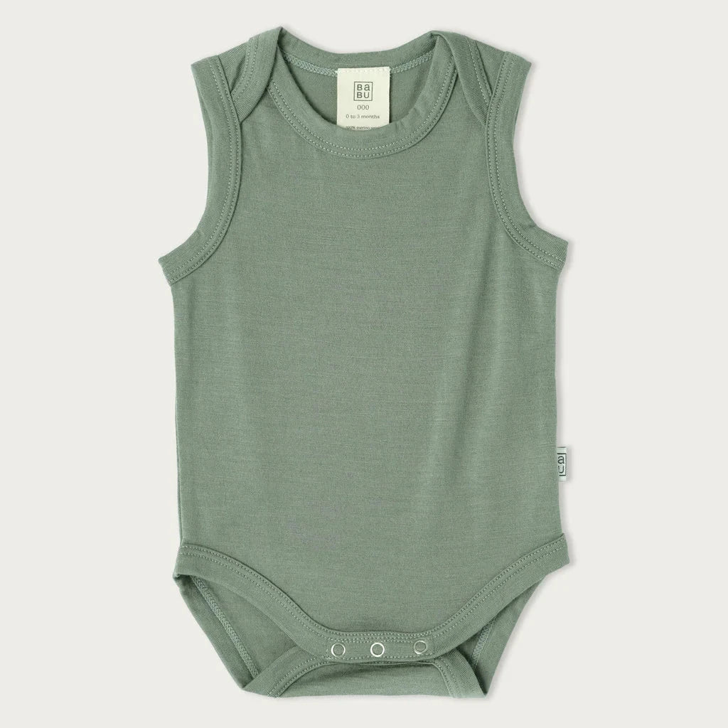 Merino Singlet Bodysuits are perfect for wearing on their own in the warmer months or for layering up in cooler seasons without restricting arm movement. Available from www.thecollectivenz.com