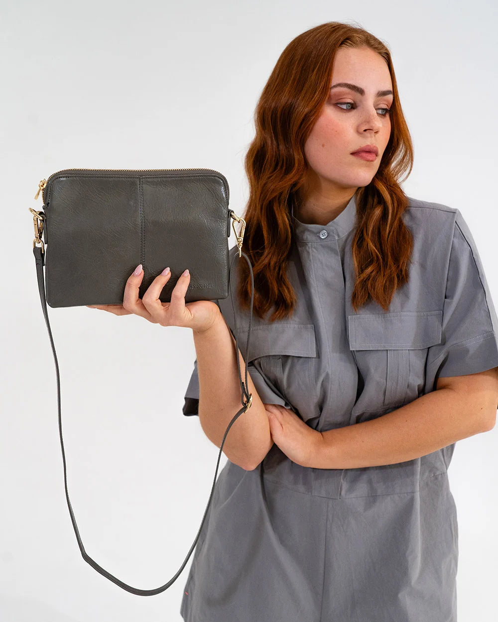 Elms & King Khaki Crinkle  Bowery Crossbody Bag