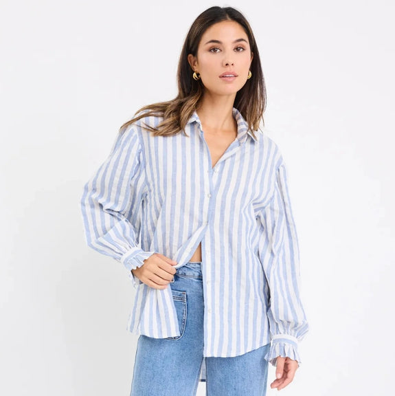 Connection Blue Stripe Drop Shoulder LS Shirt