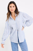 Connection Blue Stripe Drop Shoulder LS Shirt