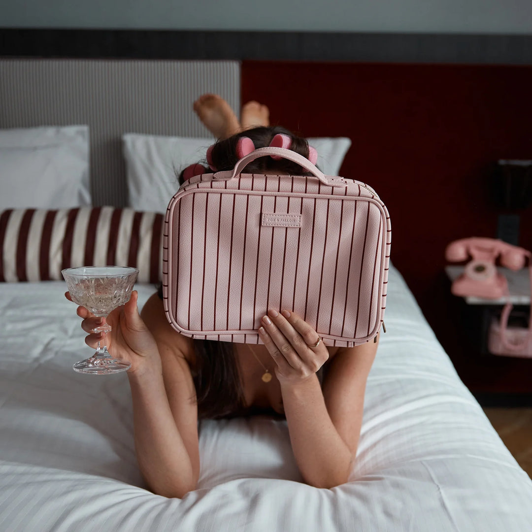 Rosé Pinstripe Cosmetic Bag