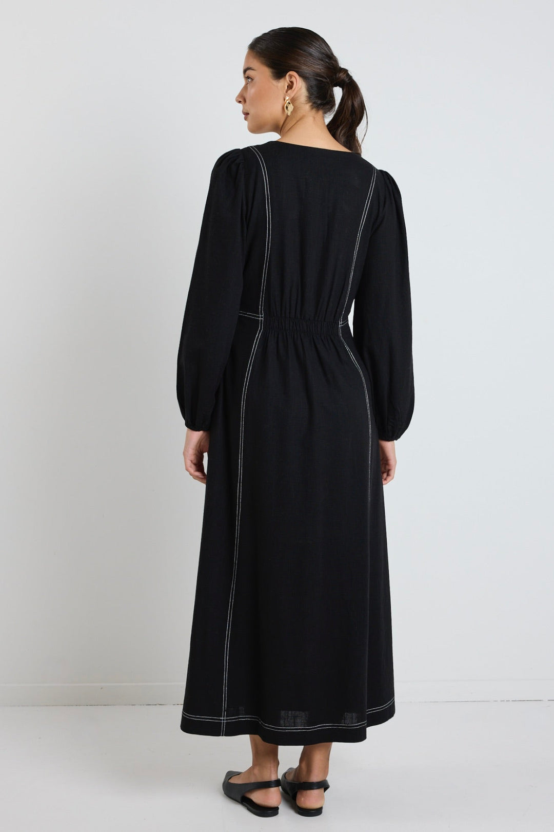 Case Black LS Contrast Stitch Midi Dress