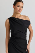 Stories be told Classified Black Off Shoulder Tuck Midi Dress available from www.thecollectivenz.com