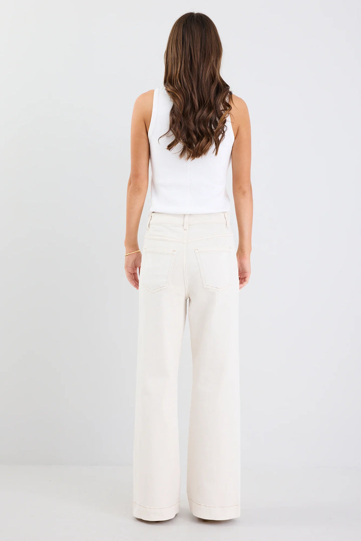 Zoey Ecru High Rise Wide Leg Pocket Jean