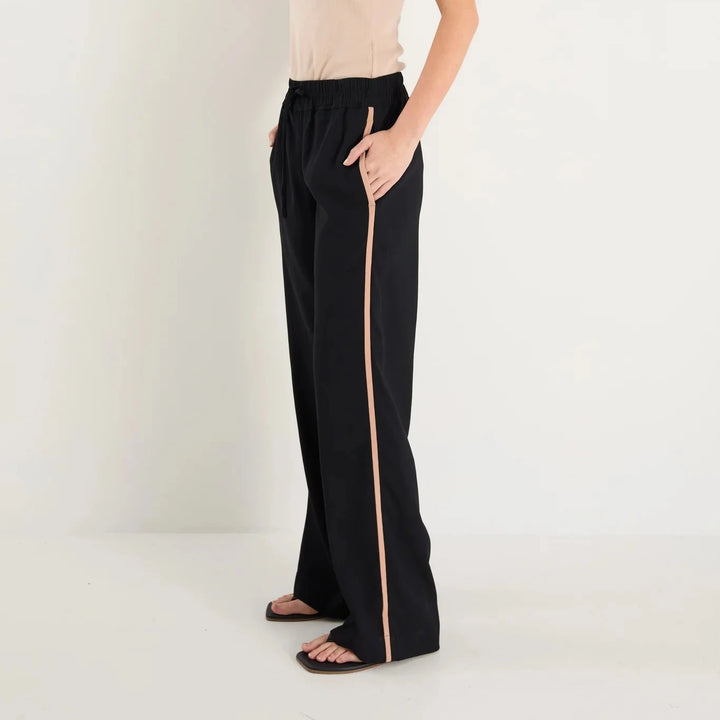 Confidant Black Side Stripe Crepe Wide Pants