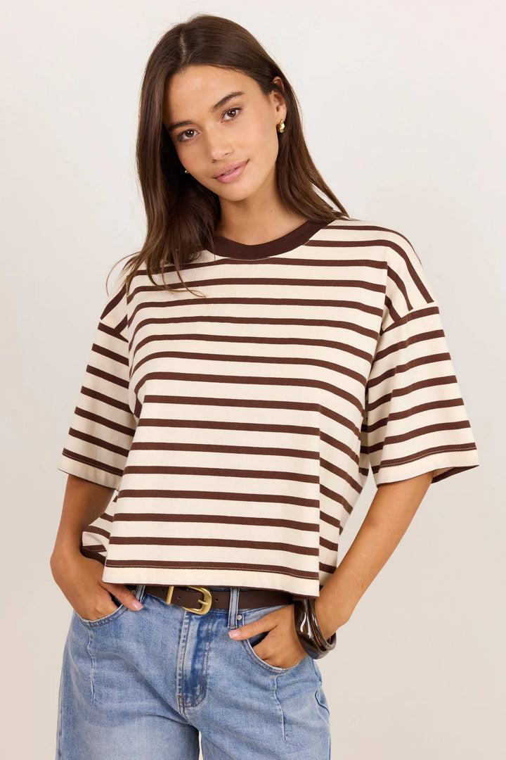 Stories Be Told Cohesion  Stripe Oversized Tee - Chocolate Vanilla