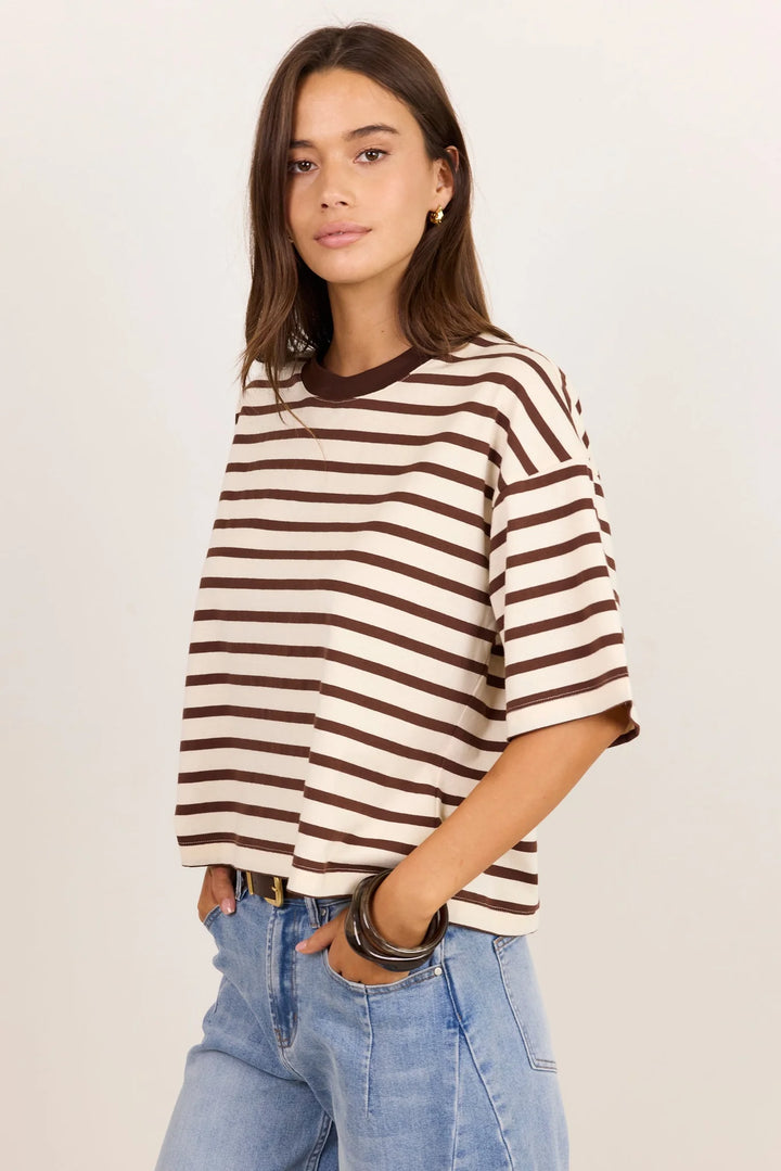 Stories Be Told Cohesion  Stripe Oversized Tee - Chocolate Vanilla