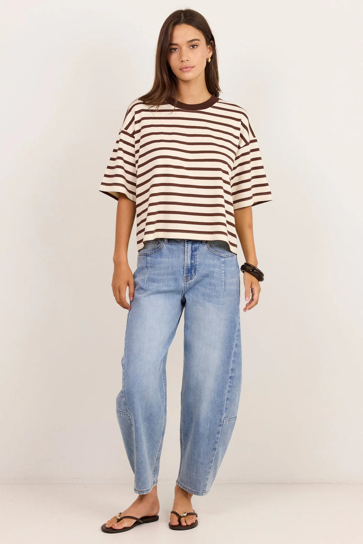 Stories Be Told Cohesion  Stripe Oversized Tee - Chocolate Vanilla