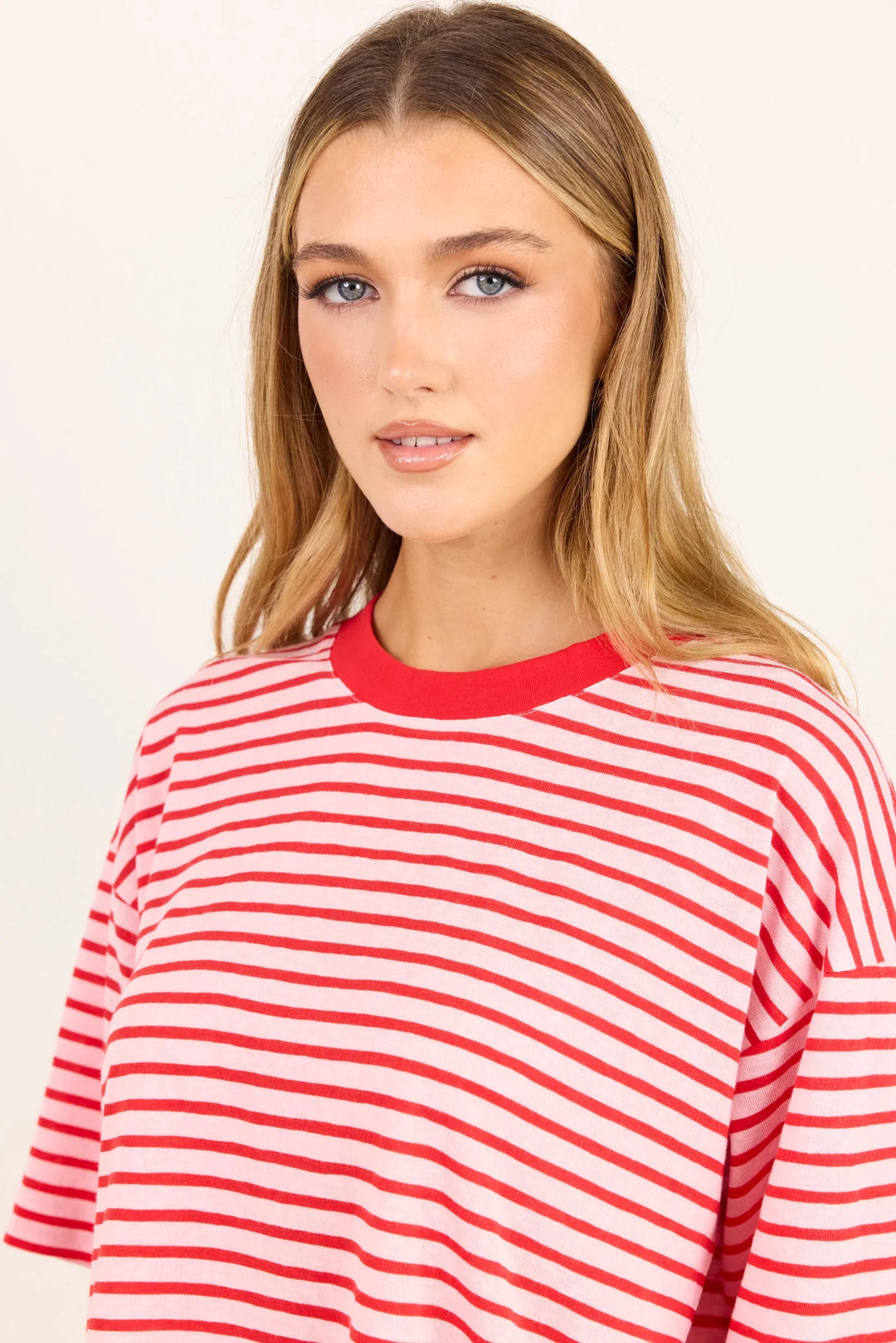 Stories Be Told Cohesion Stripe Oversized Tee - Pink Red Stripe