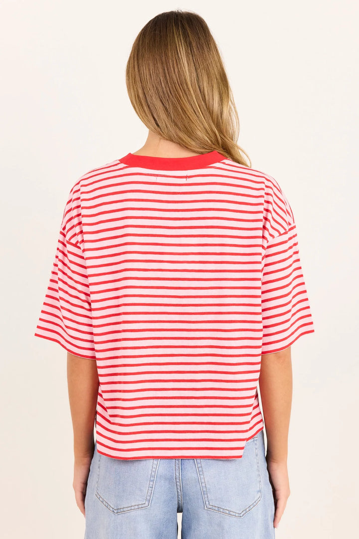 Stories Be Told Cohesion Stripe Oversized Tee - Pink Red Stripe