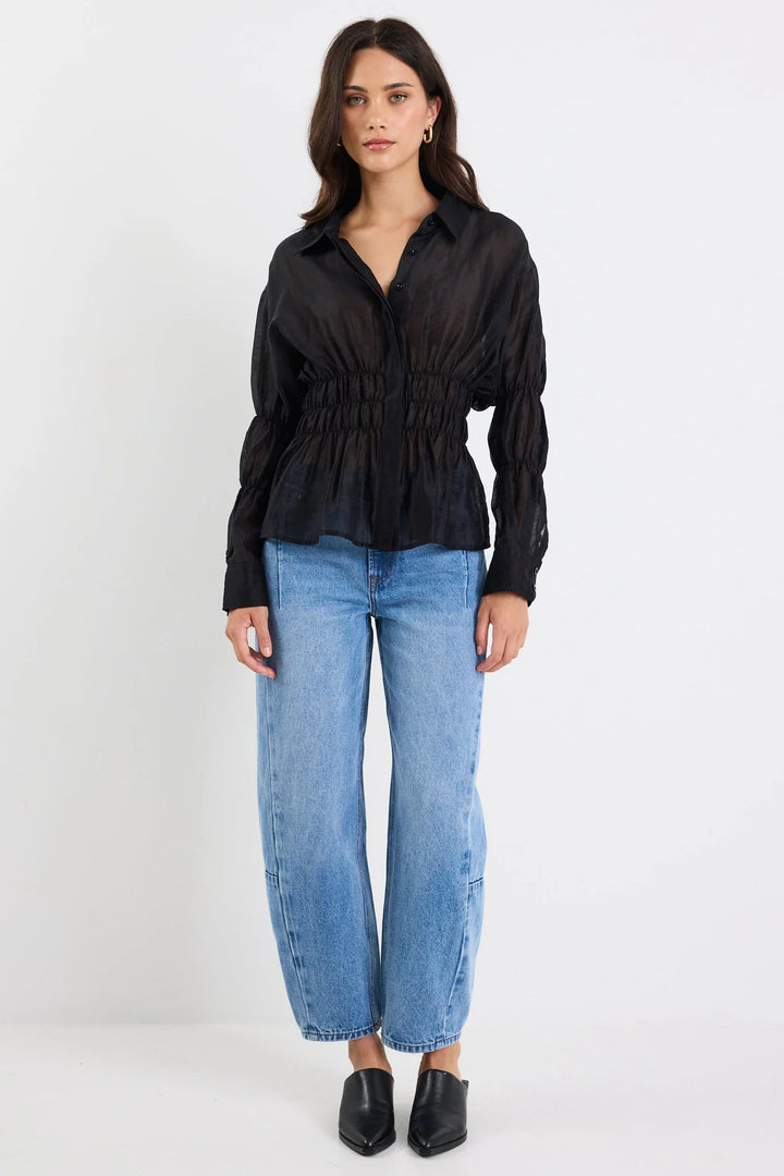 Composite Black Sheer Shirred Shirt