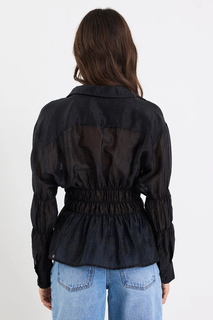 Composite Black Sheer Shirred Shirt