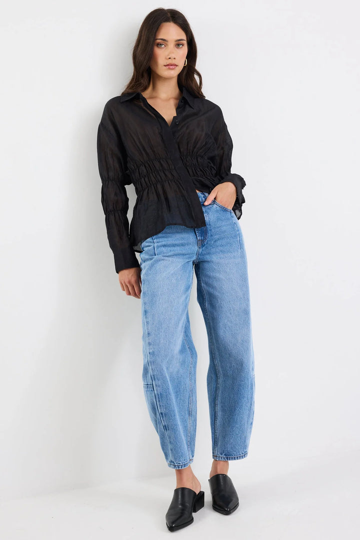 Composite Black Sheer Shirred Shirt